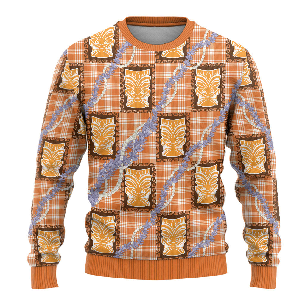 Aloha Hawaii Tiki Palaka Motifs Ugly Christmas Sweater Honohono Lei Orange Elegant Vibes LT14 - Polynesian Pride