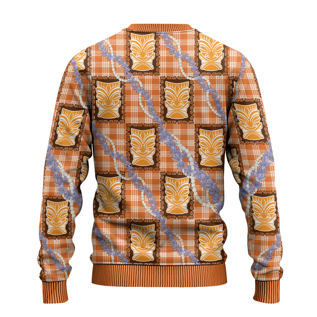 Aloha Hawaii Tiki Palaka Motifs Ugly Christmas Sweater Honohono Lei Orange Elegant Vibes LT14 - Polynesian Pride