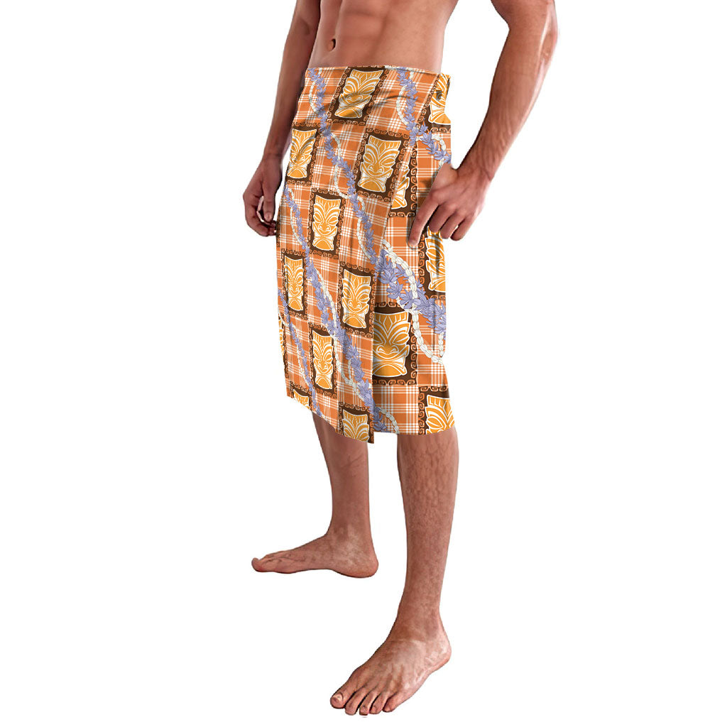 Aloha Hawaii Tiki Palaka Motifs Lavalava Honohono Lei Orange Elegant Vibes LT14 - Polynesian Pride