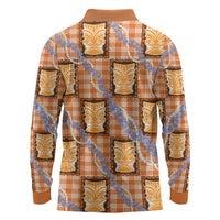 Aloha Hawaii Tiki Palaka Motifs Long Sleeve Polo Shirt Honohono Lei Orange Elegant Vibes