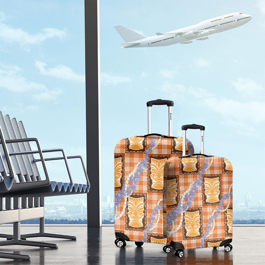Aloha Hawaii Tiki Palaka Motifs Luggage Cover Honohono Lei Orange Elegant Vibes