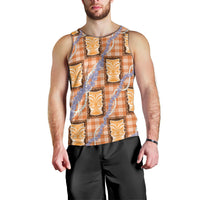 Aloha Hawaii Tiki Palaka Motifs Men Tank Top Honohono Lei Orange Elegant Vibes