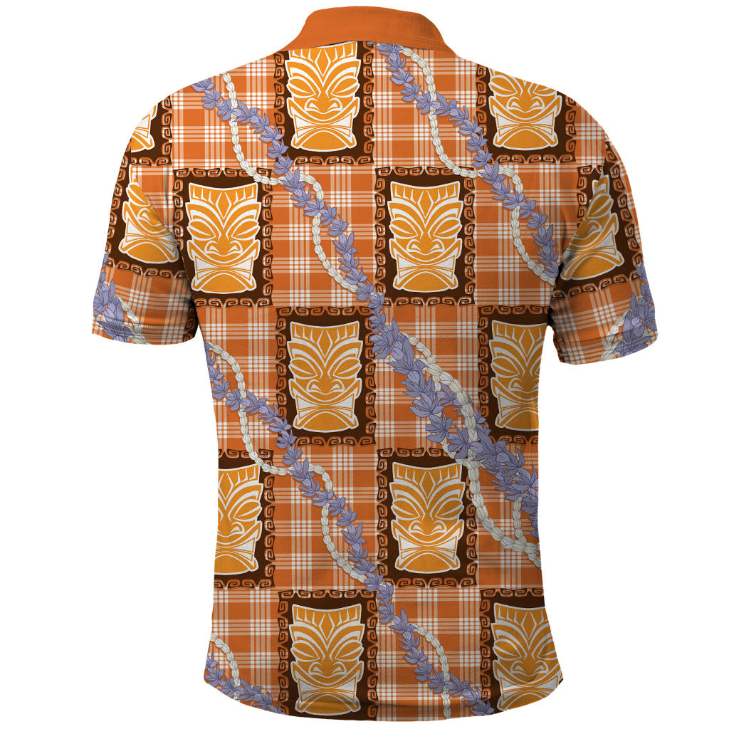 Aloha Hawaii Tiki Palaka Motifs Polo Shirt Honohono Lei Orange Elegant Vibes