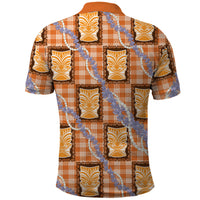 Aloha Hawaii Tiki Palaka Motifs Polo Shirt Honohono Lei Orange Elegant Vibes