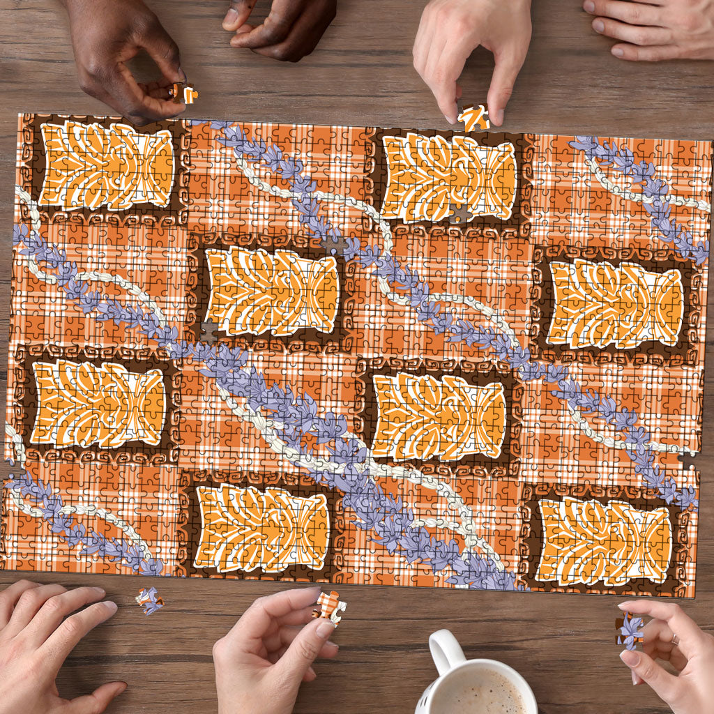 Aloha Hawaii Tiki Palaka Motifs Puzzle Honohono Lei Orange Elegant Vibes LT14 - Polynesian Pride