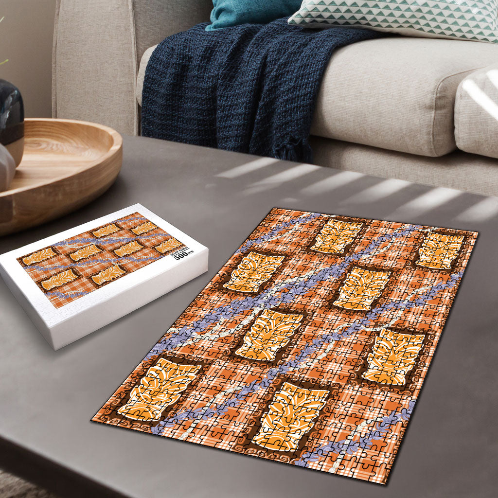 Aloha Hawaii Tiki Palaka Motifs Puzzle Honohono Lei Orange Elegant Vibes LT14 - Polynesian Pride