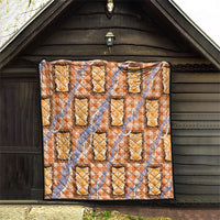 Aloha Hawaii Tiki Palaka Motifs Quilt Honohono Lei Orange Elegant Vibes