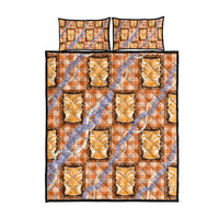Aloha Hawaii Tiki Palaka Motifs Quilt Bed Set Honohono Lei Orange Elegant Vibes