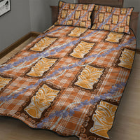 Aloha Hawaii Tiki Palaka Motifs Quilt Bed Set Honohono Lei Orange Elegant Vibes