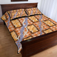 Aloha Hawaii Tiki Palaka Motifs Quilt Bed Set Honohono Lei Orange Elegant Vibes