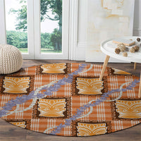 Aloha Hawaii Tiki Palaka Motifs Round Carpet Honohono Lei Orange Elegant Vibes