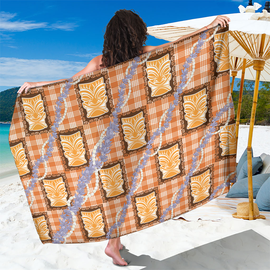 Aloha Hawaii Tiki Palaka Motifs Sarong Honohono Lei Orange Elegant Vibes