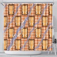 Aloha Hawaii Tiki Palaka Motifs Shower Curtain Honohono Lei Orange Elegant Vibes