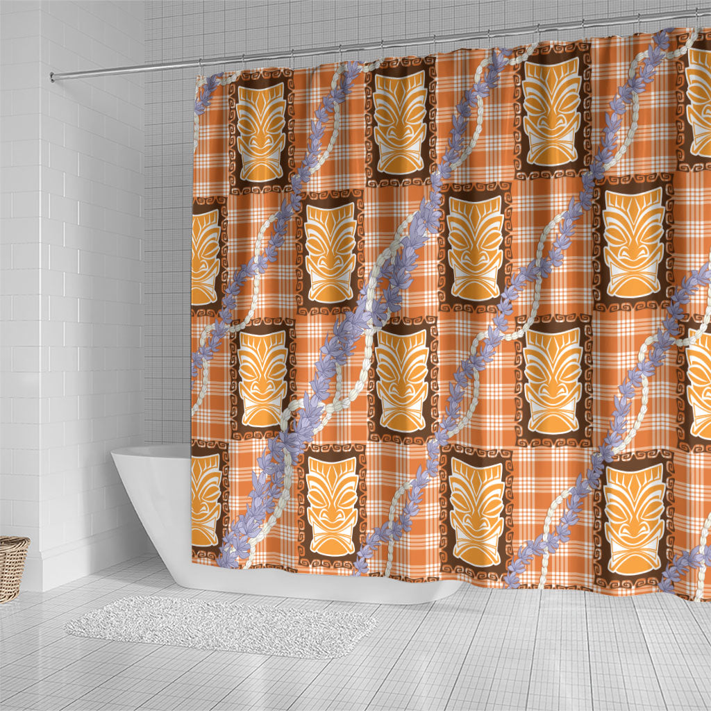 Aloha Hawaii Tiki Palaka Motifs Shower Curtain Honohono Lei Orange Elegant Vibes