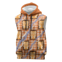 Aloha Hawaii Tiki Palaka Motifs Sleeveless Hoodie Honohono Lei Orange Elegant Vibes