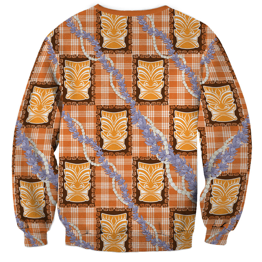 Aloha Hawaii Tiki Palaka Motifs Sweatshirt Honohono Lei Orange Elegant Vibes