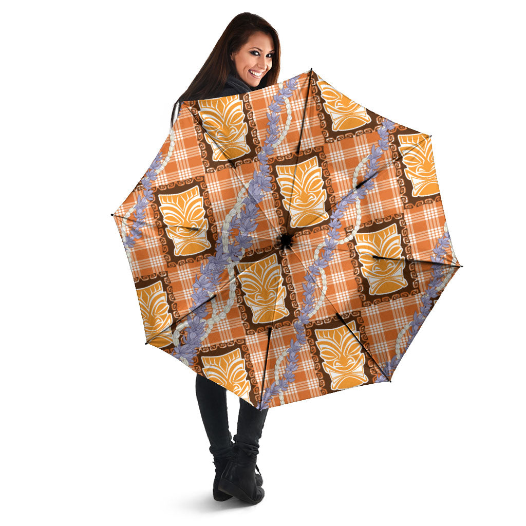 Aloha Hawaii Tiki Palaka Motifs Umbrella Honohono Lei Orange Elegant Vibes