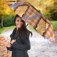 Aloha Hawaii Tiki Palaka Motifs Umbrella Honohono Lei Orange Elegant Vibes