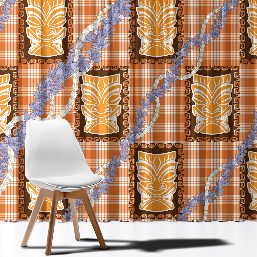 Aloha Hawaii Tiki Palaka Motifs Window Curtain Honohono Lei Orange Elegant Vibes