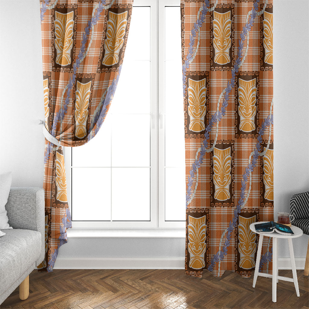 Aloha Hawaii Tiki Palaka Motifs Window Curtain Honohono Lei Orange Elegant Vibes