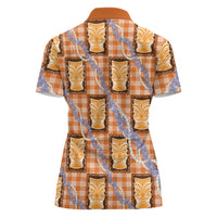 Aloha Hawaii Tiki Palaka Motifs Women Polo Shirt Honohono Lei Orange Elegant Vibes