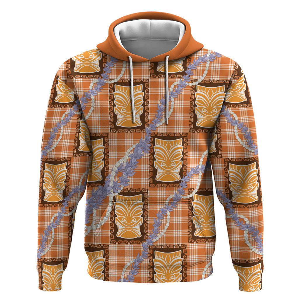 Aloha Hawaii Tiki Palaka Motifs Zip Hoodie Honohono Lei Orange Elegant Vibes
