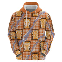 Aloha Hawaii Tiki Palaka Motifs Zip Hoodie Honohono Lei Orange Elegant Vibes