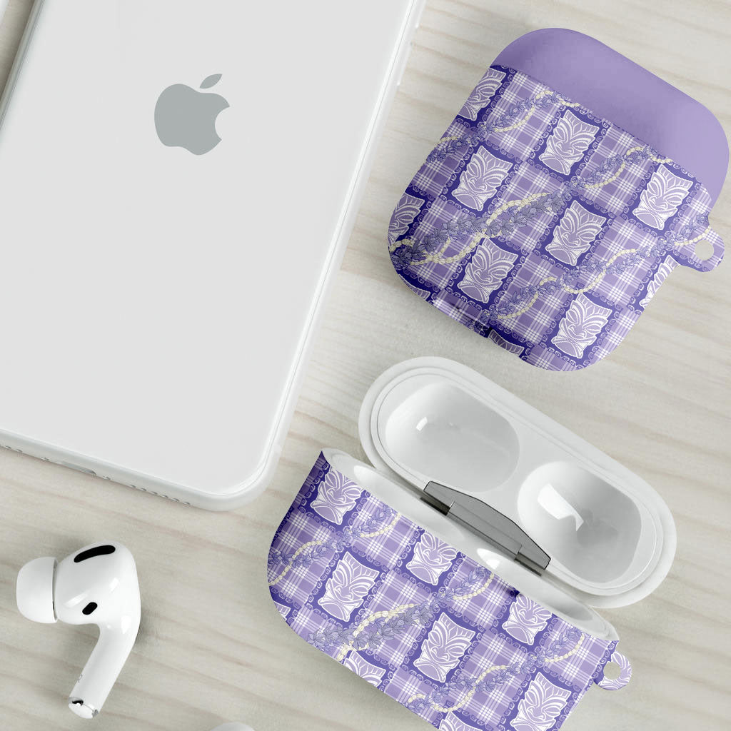 Aloha Hawaii Tiki Palaka Motifs AirPods Case Honohono Lei Purple Elegant Vibes