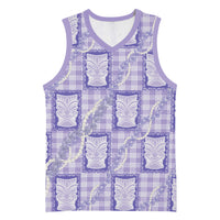 Aloha Hawaii Tiki Palaka Motifs Basketball Jersey Honohono Lei Purple Elegant Vibes