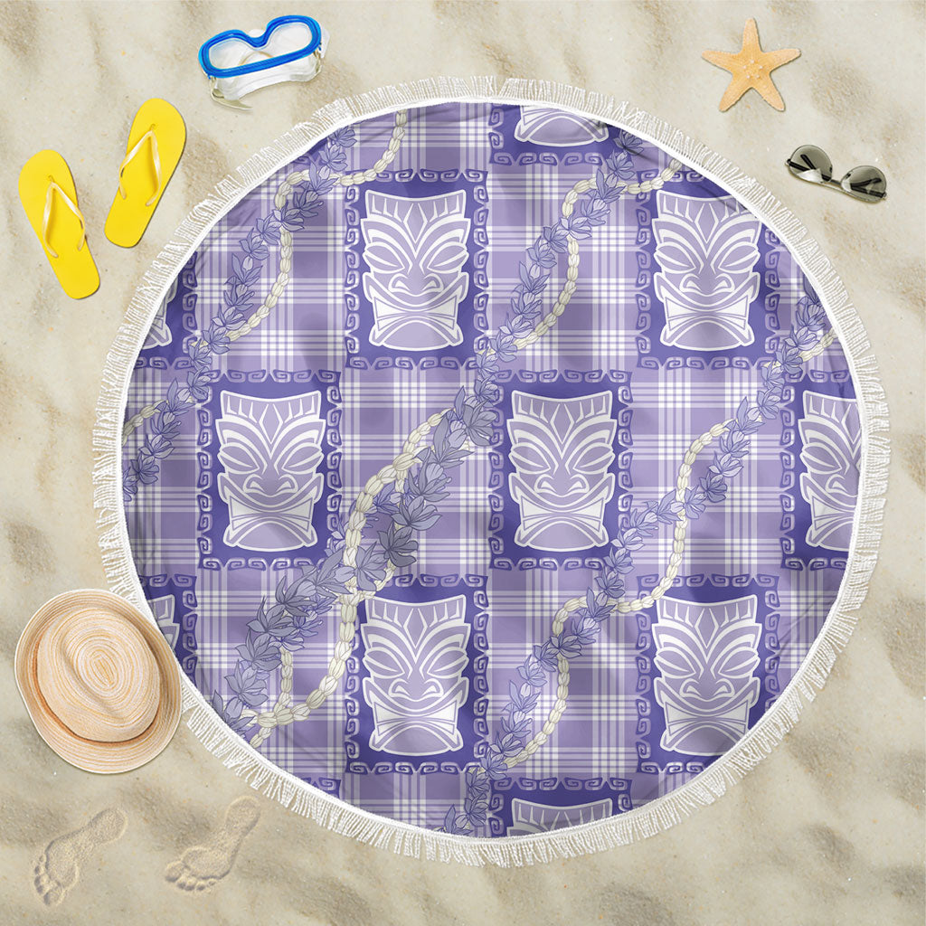 Aloha Hawaii Tiki Palaka Motifs Beach Blanket Honohono Lei Purple Elegant Vibes