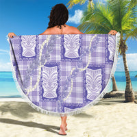 Aloha Hawaii Tiki Palaka Motifs Beach Blanket Honohono Lei Purple Elegant Vibes