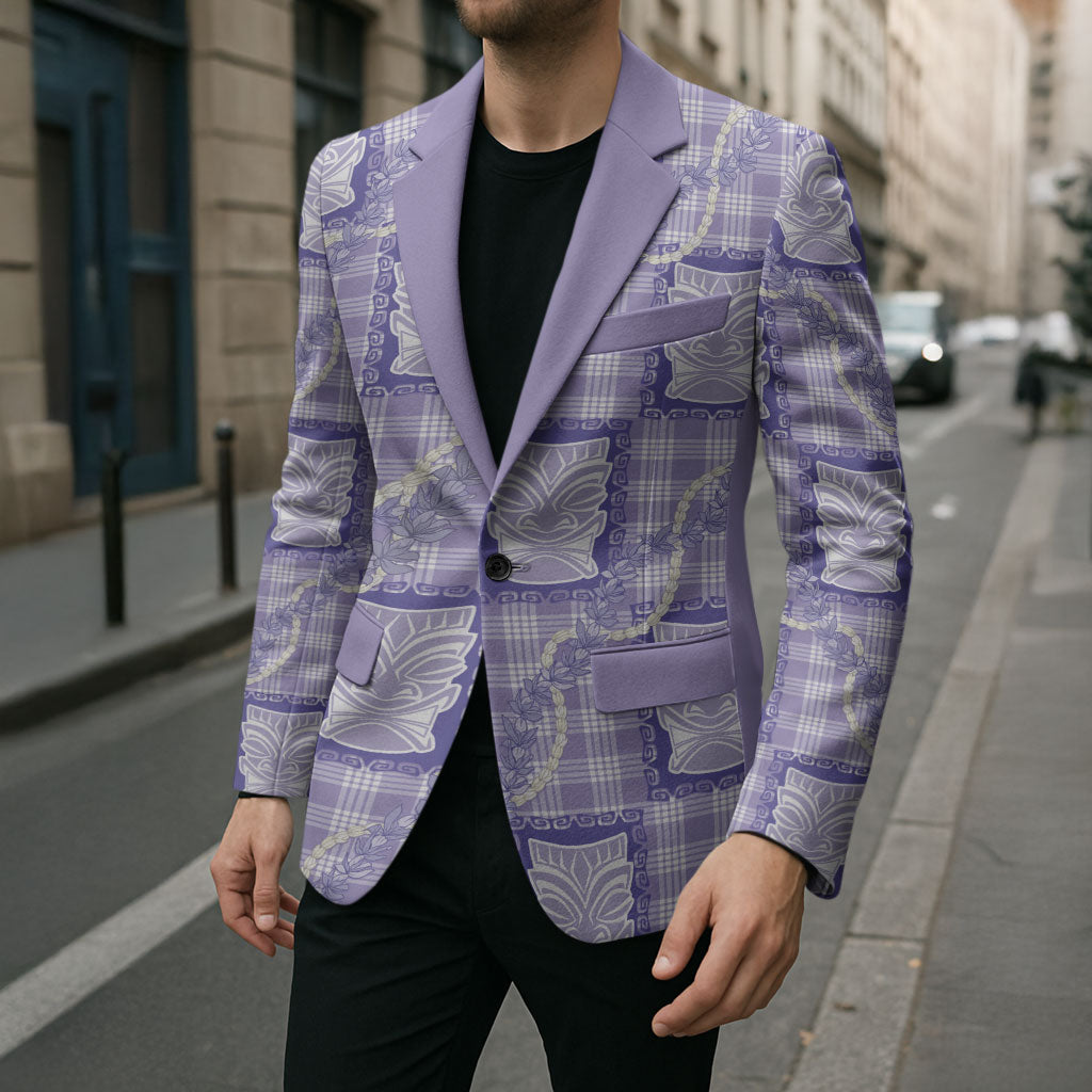 Aloha Hawaii Tiki Palaka Motifs Blazer Honohono Lei Purple Elegant Vibes