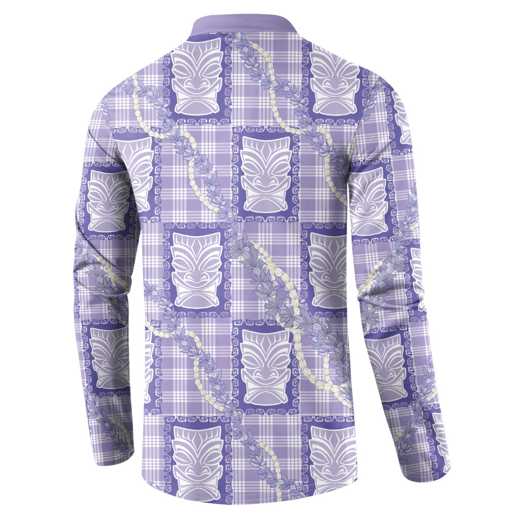 Aloha Hawaii Tiki Palaka Motifs Button Sweatshirt Honohono Lei Purple Elegant Vibes
