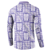 Aloha Hawaii Tiki Palaka Motifs Button Sweatshirt Honohono Lei Purple Elegant Vibes