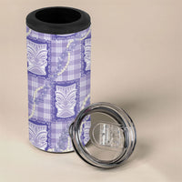 Aloha Hawaii Tiki Palaka Motifs 4 in 1 Can Cooler Tumbler Honohono Lei Purple Elegant Vibes