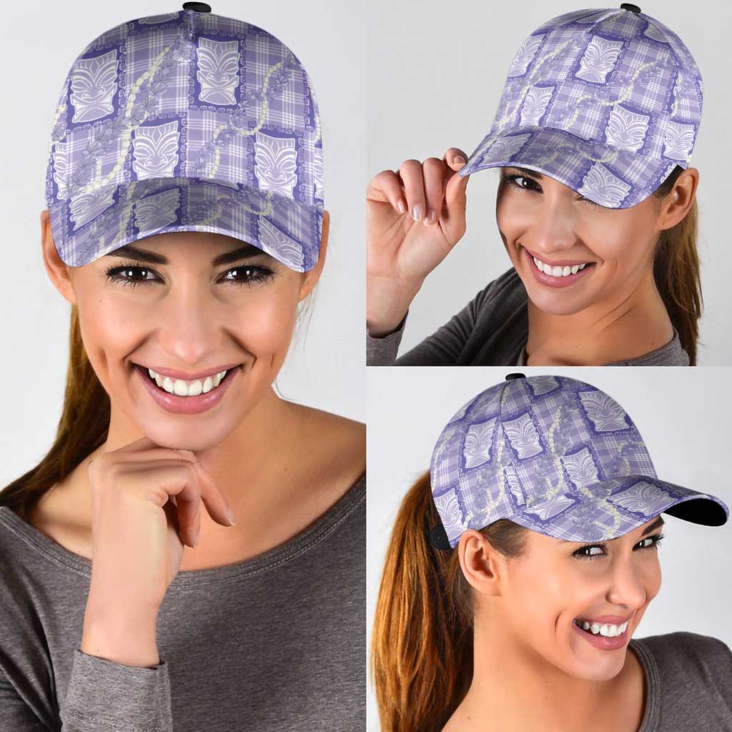 Aloha Hawaii Tiki Palaka Motifs Classic Cap Honohono Lei Purple Elegant Vibes LT14 - Polynesian Pride