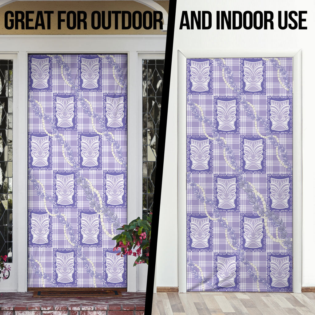 Aloha Hawaii Tiki Palaka Motifs Door Cover Honohono Lei Purple Elegant Vibes
