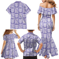 Aloha Hawaii Tiki Palaka Motifs Family Matching Mermaid Dress and Hawaiian Shirt Honohono Lei Purple Elegant Vibes