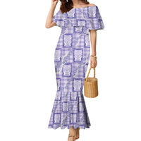 Aloha Hawaii Tiki Palaka Motifs Family Matching Mermaid Dress and Hawaiian Shirt Honohono Lei Purple Elegant Vibes