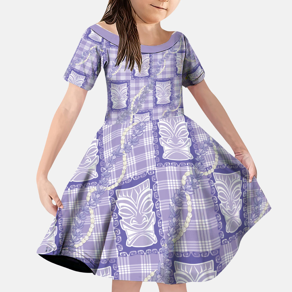 Aloha Hawaii Tiki Palaka Motifs Family Matching Off Shoulder Maxi Dress and Hawaiian Shirt Honohono Lei Purple Elegant Vibes