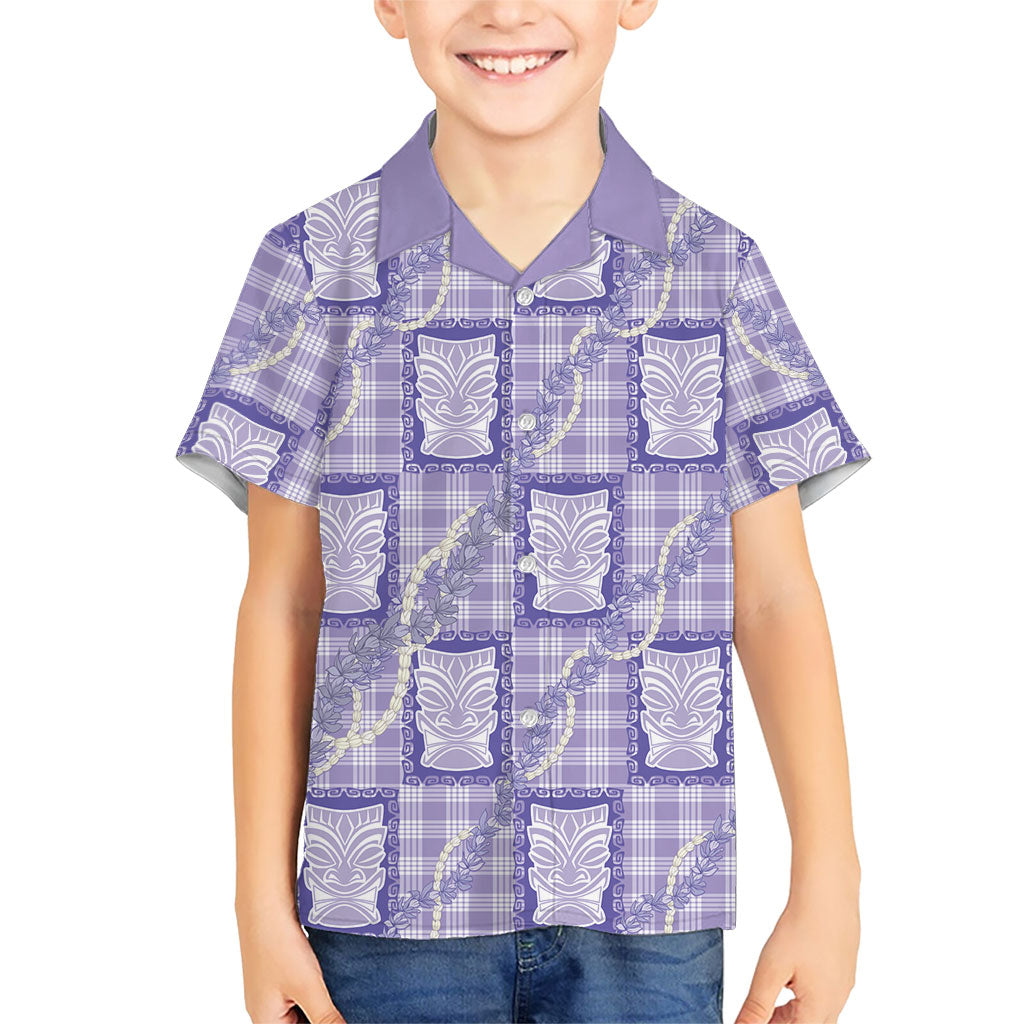 Aloha Hawaii Tiki Palaka Motifs Family Matching Off Shoulder Maxi Dress and Hawaiian Shirt Honohono Lei Purple Elegant Vibes