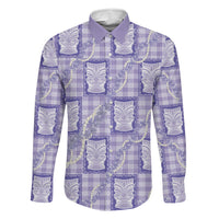 Aloha Hawaii Tiki Palaka Motifs Family Matching Off Shoulder Short Dress and Hawaiian Shirt Honohono Lei Purple Elegant Vibes