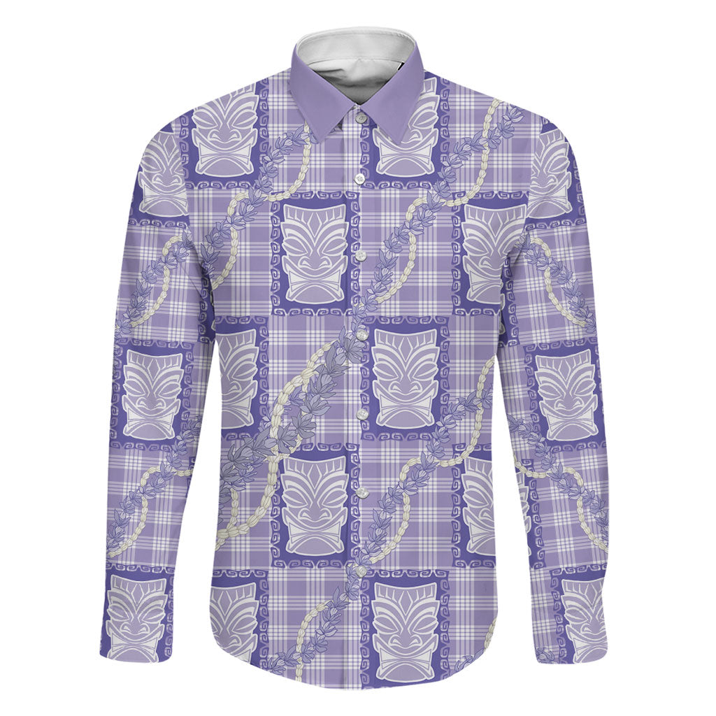 Aloha Hawaii Tiki Palaka Motifs Family Matching Short Sleeve Bodycon Dress and Hawaiian Shirt Honohono Lei Purple Elegant Vibes