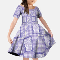 Aloha Hawaii Tiki Palaka Motifs Family Matching Summer Maxi Dress and Hawaiian Shirt Honohono Lei Purple Elegant Vibes
