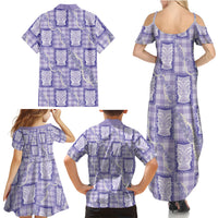 Aloha Hawaii Tiki Palaka Motifs Family Matching Summer Maxi Dress and Hawaiian Shirt Honohono Lei Purple Elegant Vibes