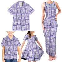 Aloha Hawaii Tiki Palaka Motifs Family Matching Tank Maxi Dress and Hawaiian Shirt Honohono Lei Purple Elegant Vibes