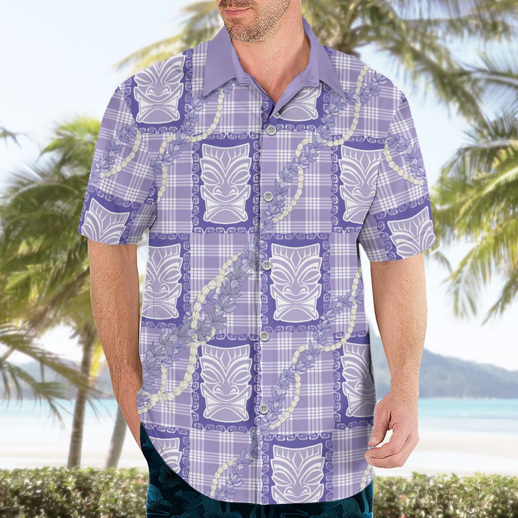Aloha Hawaii Tiki Palaka Motifs Hawaiian Shirt Honohono Lei Purple Elegant Vibes