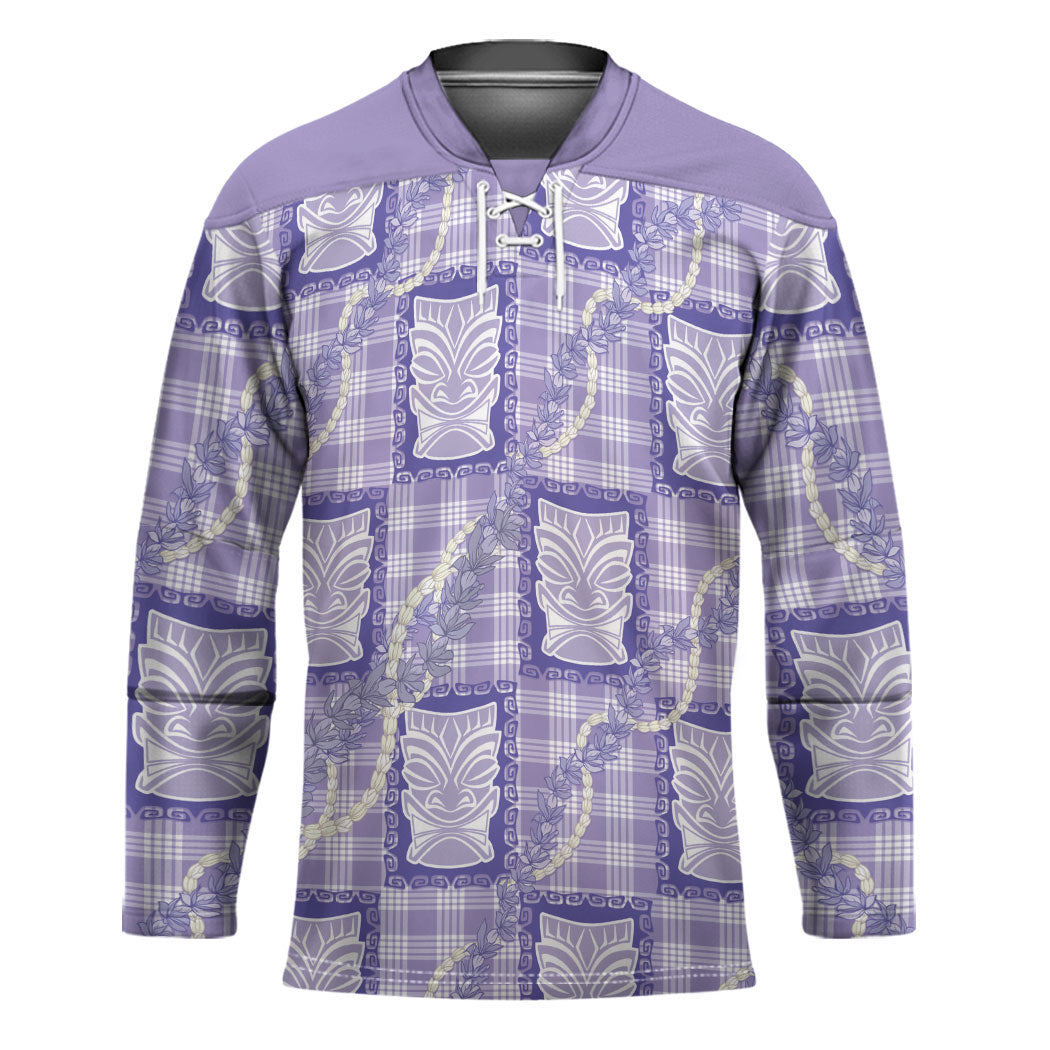 Aloha Hawaii Tiki Palaka Motifs Hockey Jersey Honohono Lei Purple Elegant Vibes
