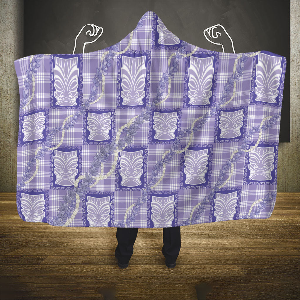 Aloha Hawaii Tiki Palaka Motifs Hooded Blanket Honohono Lei Purple Elegant Vibes