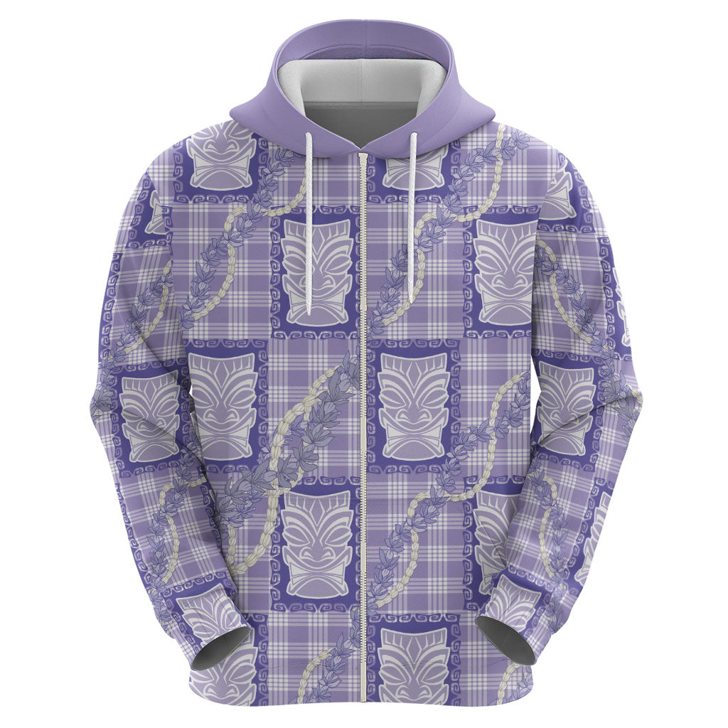 Aloha Hawaii Tiki Palaka Motifs Hoodie Honohono Lei Purple Elegant Vibes